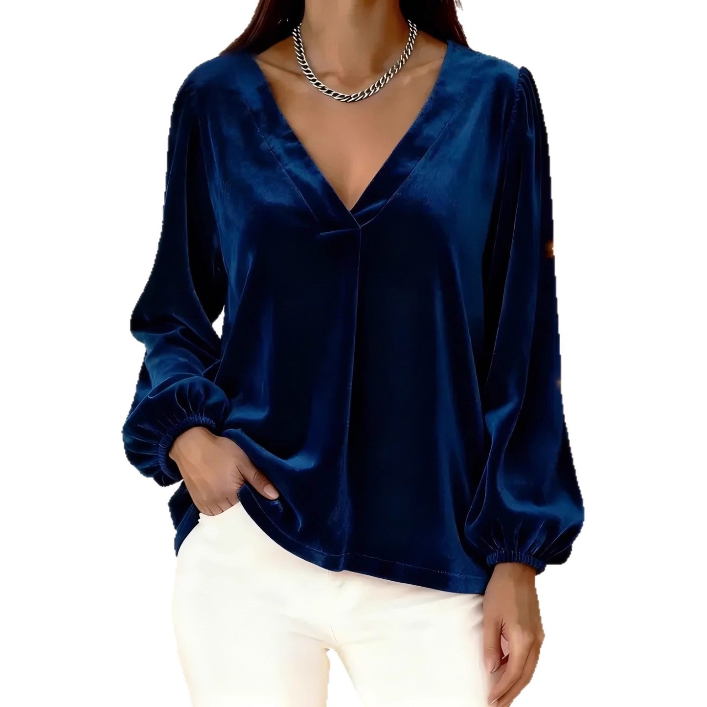 Velvet V-neck Elegant And Luxurious Lantern-sleeve Women's Top