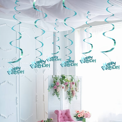 6pcs-Golden, Silvery, Rose Red, Dark Blue, Lake Blue, Rose Golden Birthday Party Spiral Decoration Pendants, Birthday Letter Spiral Decoration