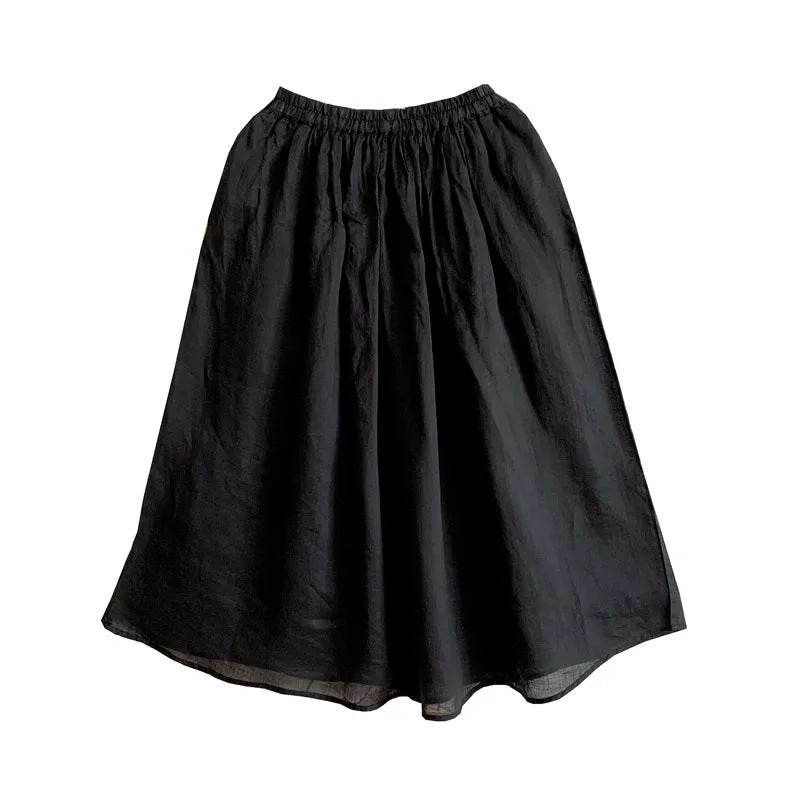 Elastic Waist Literary Retro Cotton And Linen Skirt With Crotch Cover
