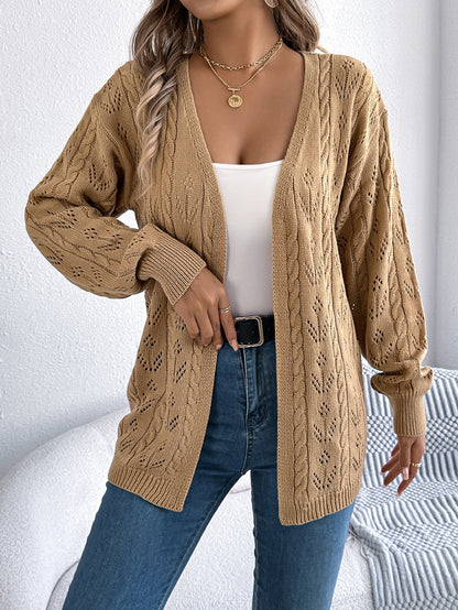 Women Casual Solid Color Hollow Out Long Sleeve Cardigan Sweater Coat