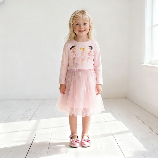 Cute Crew-neck Long-sleeve Dress Suitable For Toddlers