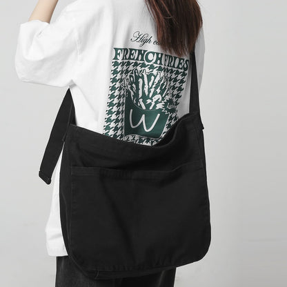 Women's Large Capacity Idle Style Artistic Simple Canvas Bag School College Students