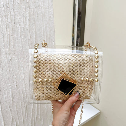Transparent Chain Shoulder Rivet Lock Crossbody Bag