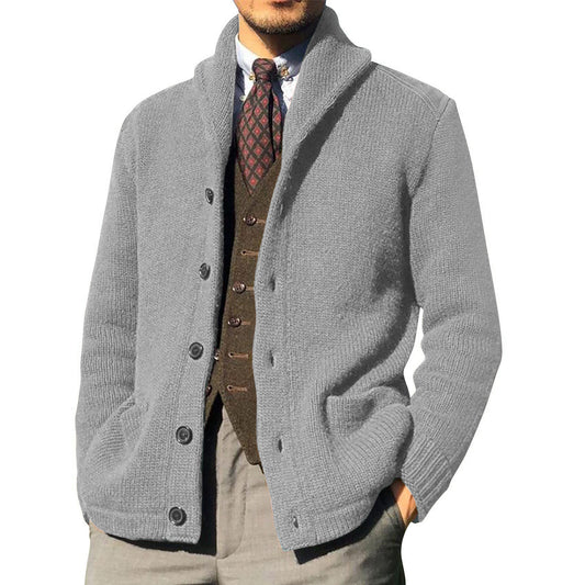 New Sweater Men's Euro American Solid Long Sleeve Knitted Cardigan