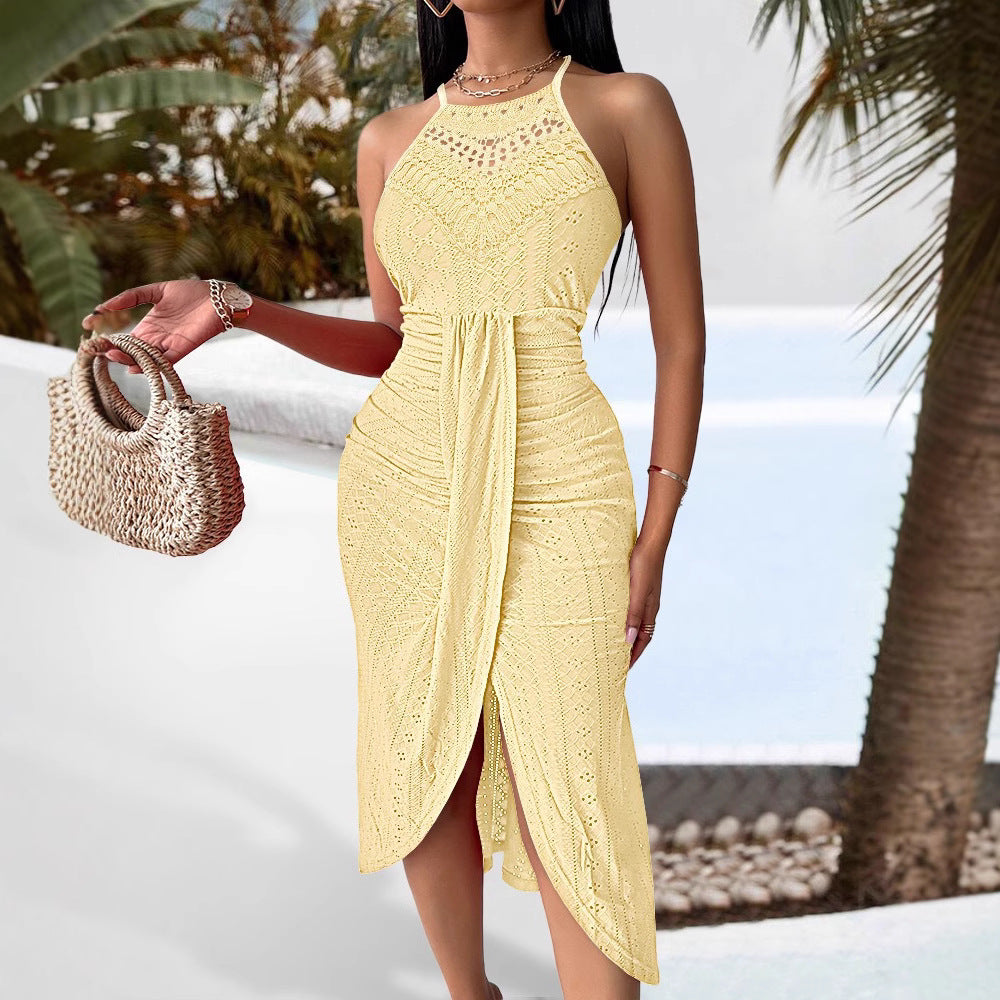 Hip-hop Street-style Asymmetric Sleeveless Halter Dress