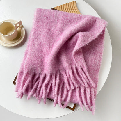 Mellard Merino Wool Korean-Style Relaxed-Feel Solid-Color Brushed Warm Scarf For Women