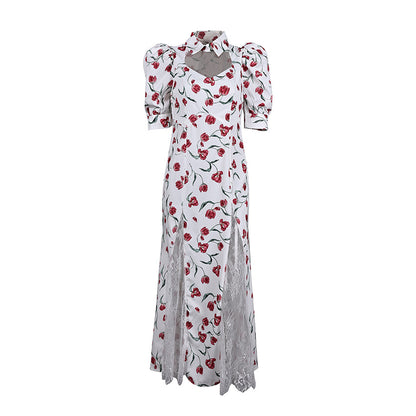 New Summer Design Elegant Lace-embellished, Waist-cinching Maxi Dress