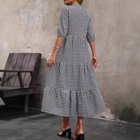 Bubble-sleeve Crew-neck Loose-fit Dubai Dress
