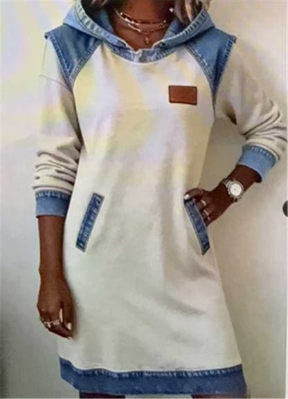 Best Seller Denim Color Matching Ladies Hoodie Skirt