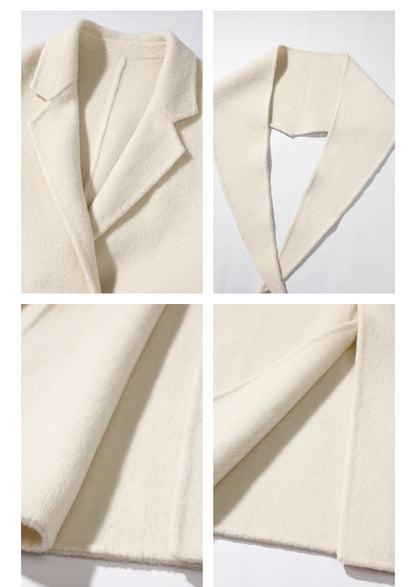 Double Breasted White Wool Coat For Women Autumn And Winter Double-sided Medium To Long Style