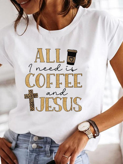 Letter-print Casual T-shirt Women's Short-sleeve