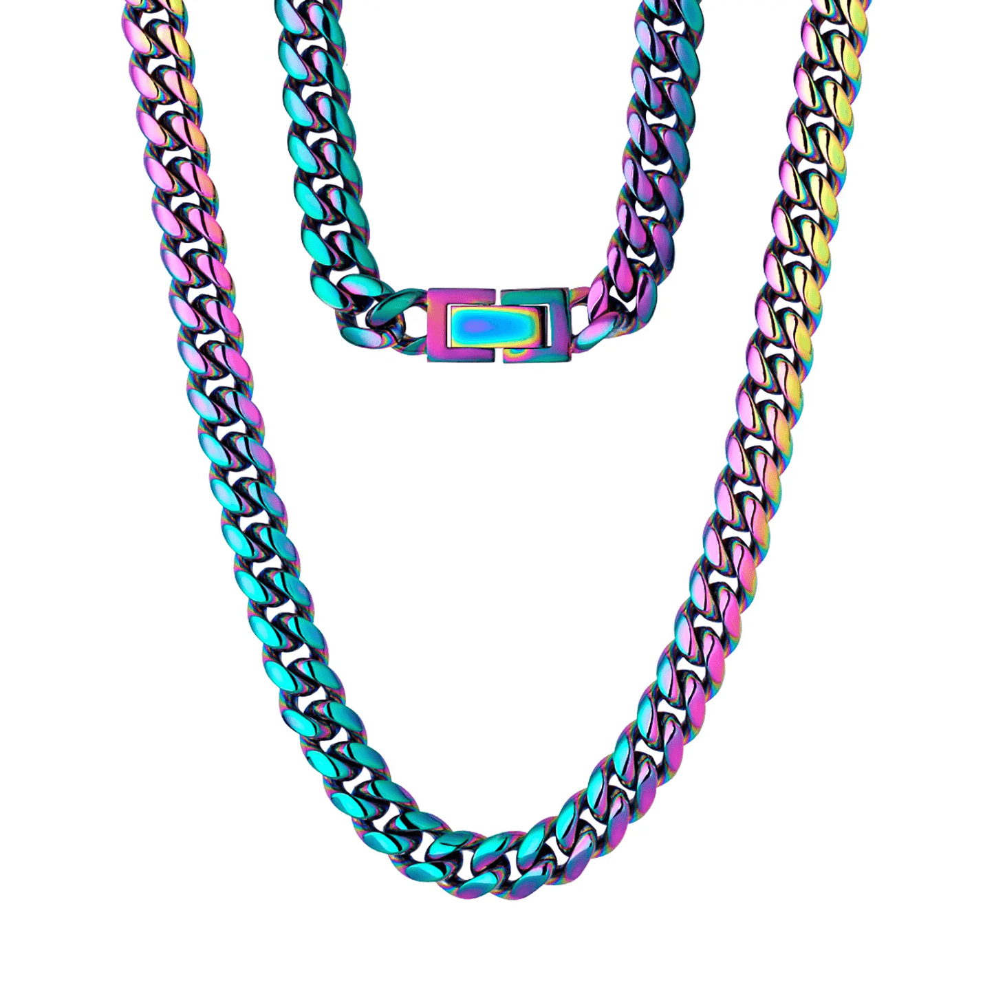 8mm Rainbow Miami Cuban Link Bracelet Necklace For Men