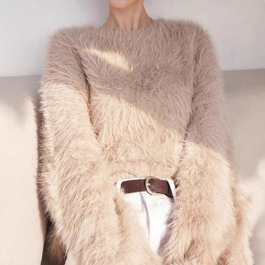 Women's Thickened Solid-Color Versatile Crew-Neck Sweater