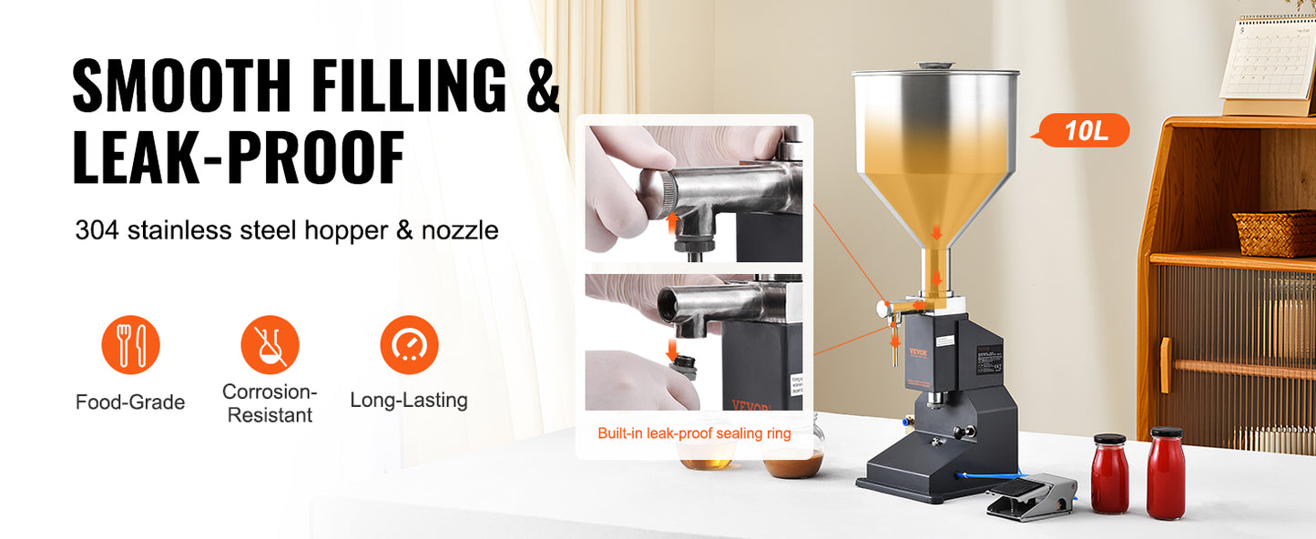 VEVOR 5-50/100ml A02 Pneumatic/Manual Paste Liquid Filling Machine Bottle Liquid Filler with Pedal for Water Juice Cosmetic Milk