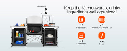 VEVOR Camping Kitchen Table Cabinet Folding Cooking Storage Rack X-Shaped Aluminum Alloy Bracket for BBQ Picnic Garden Table