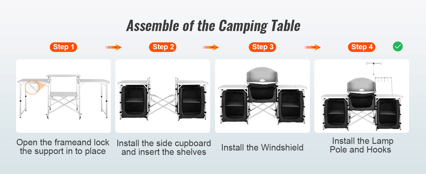 VEVOR Camping Kitchen Table Cabinet Folding Cooking Storage Rack X-Shaped Aluminum Alloy Bracket for BBQ Picnic Garden Table