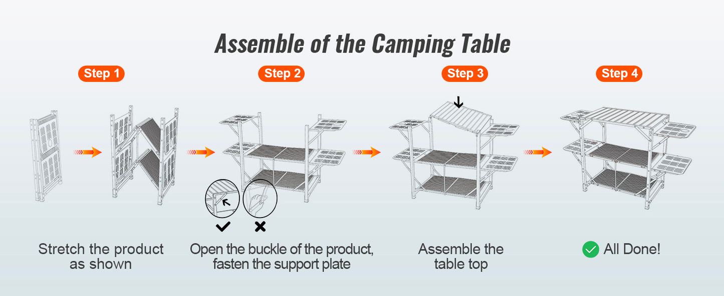 VEVOR Camping Kitchen Table One-piece Folding Portable Cook Station Aluminum Camping Folding Table for Outdoor Picnics BBQ