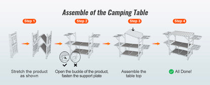 VEVOR Camping Kitchen Table One-piece Folding Portable Cook Station Aluminum Camping Folding Table for Outdoor Picnics BBQ