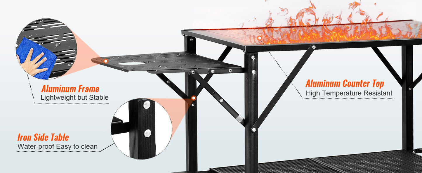 VEVOR Camping Kitchen Table One-piece Folding Portable Cook Station Aluminum Camping Folding Table for Outdoor Picnics BBQ