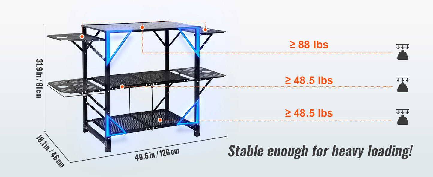 VEVOR Camping Kitchen Table One-piece Folding Portable Cook Station Aluminum Camping Folding Table for Outdoor Picnics BBQ