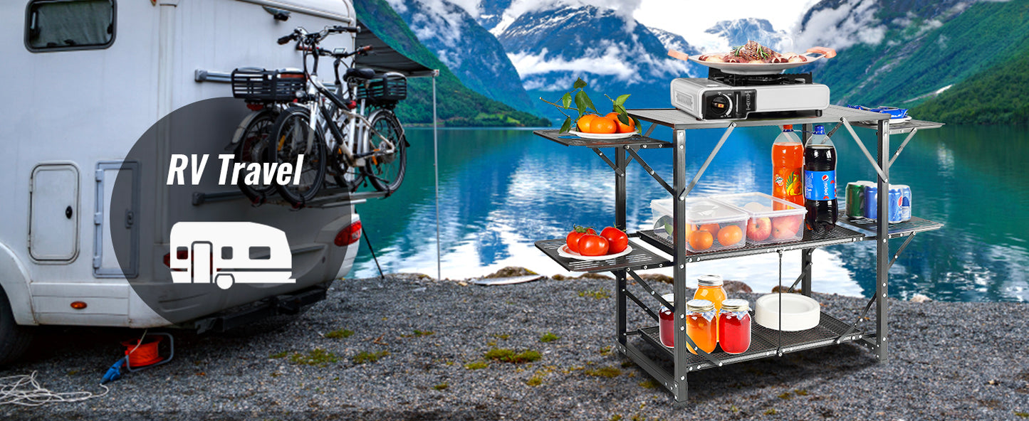 VEVOR Camping Kitchen Table One-piece Folding Portable Cook Station Aluminum Camping Folding Table for Outdoor Picnics BBQ