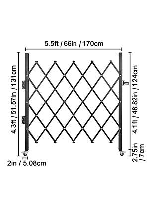 VEVOR Single Folding Security Gate 1.5-2m x 1.22-3.66m Folding Door Gate Steel Accordion Flexible Expanding Security Gate Black