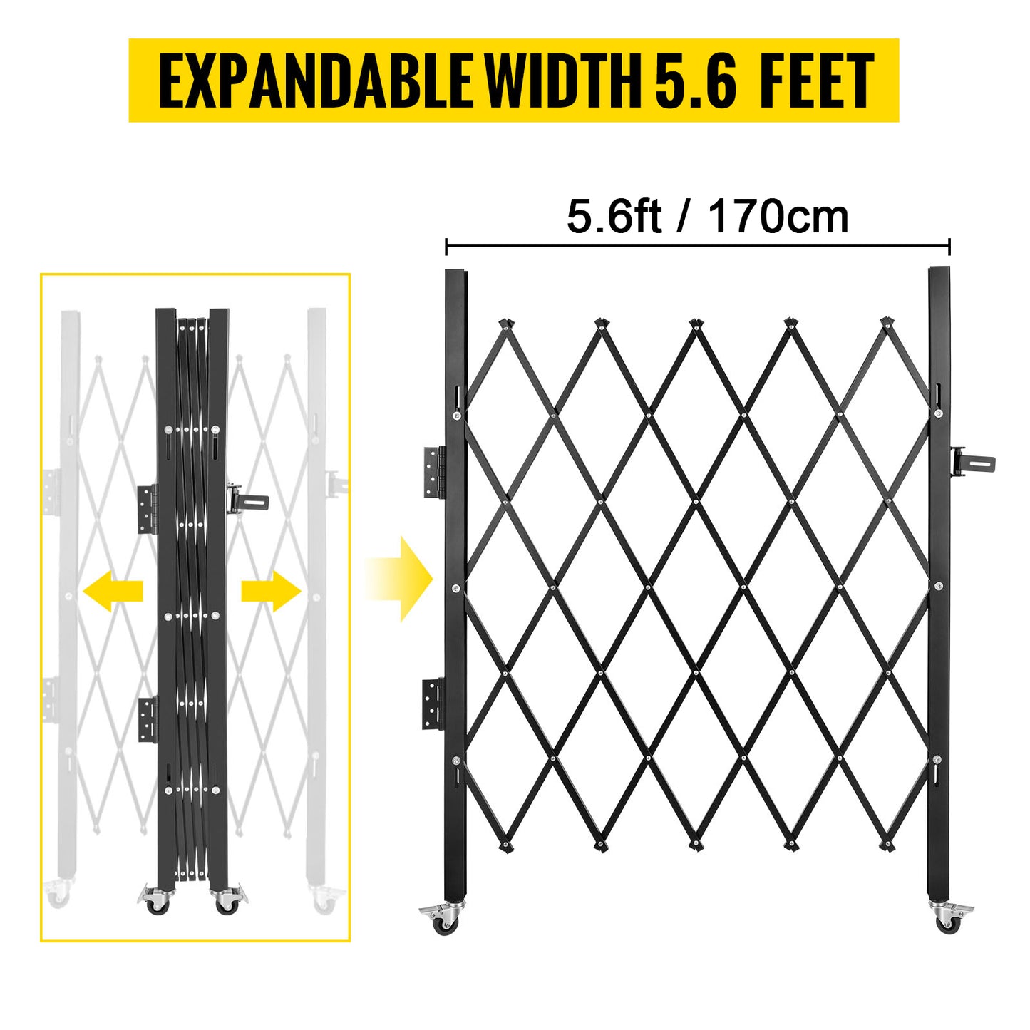 VEVOR Single Folding Security Gate 1.5-2m x 1.22-3.66m Folding Door Gate Steel Accordion Flexible Expanding Security Gate Black