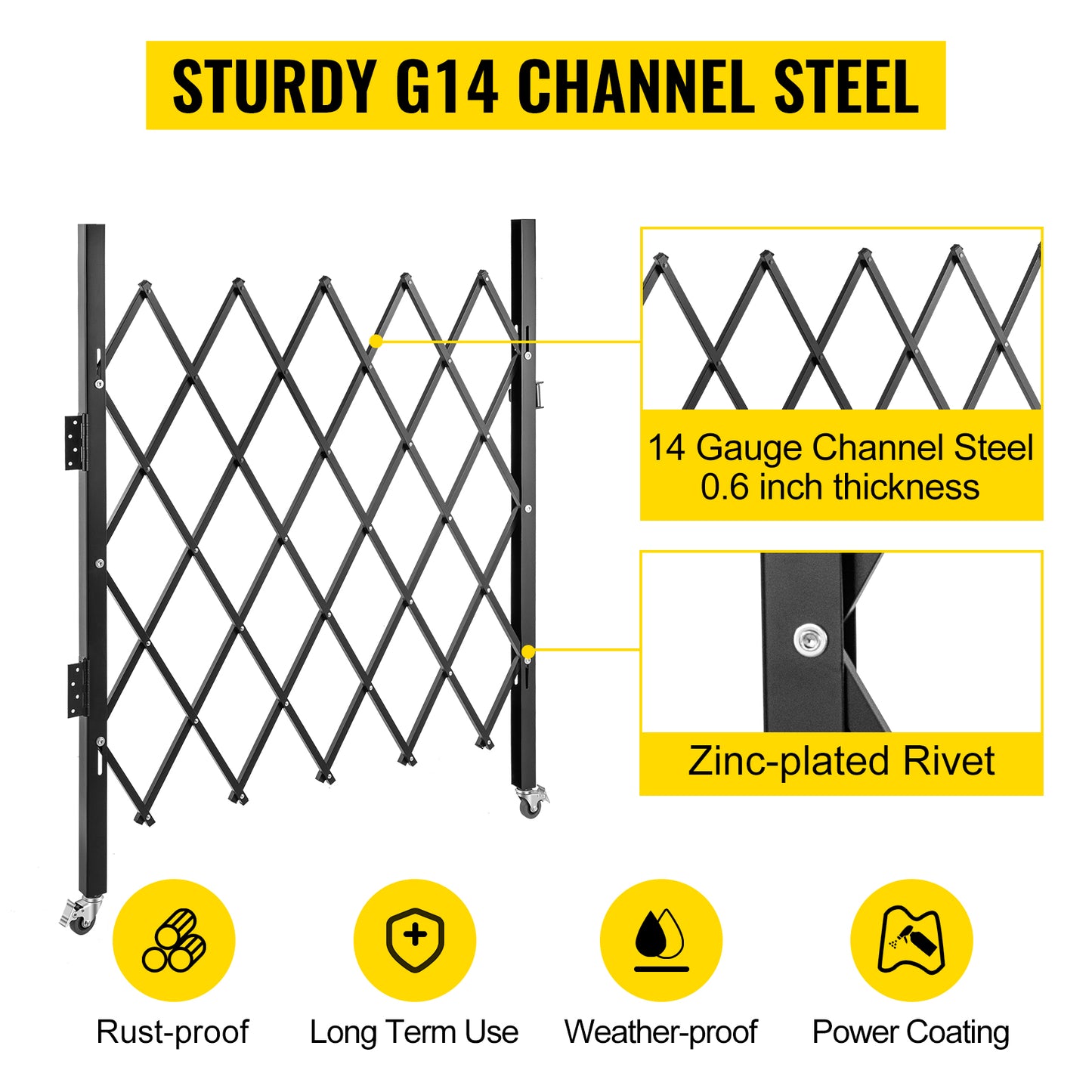 VEVOR Single Folding Security Gate 1.5-2m x 1.22-3.66m Folding Door Gate Steel Accordion Flexible Expanding Security Gate Black