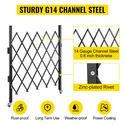 VEVOR Single Folding Security Gate 1.5-2m x 1.22-3.66m Folding Door Gate Steel Accordion Flexible Expanding Security Gate Black