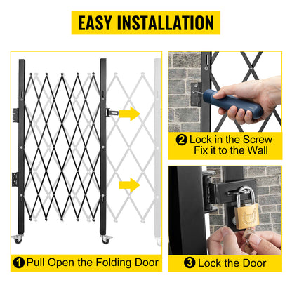 VEVOR Single Folding Security Gate 1.5-2m x 1.22-3.66m Folding Door Gate Steel Accordion Flexible Expanding Security Gate Black