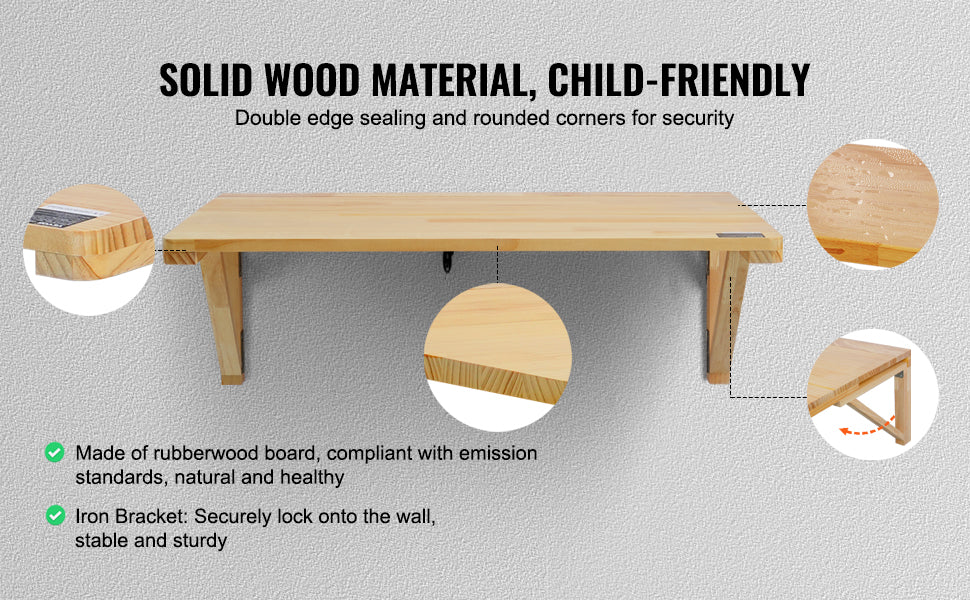 VEVOR Wall Mounted Folding Table Wooden Floating Desk with Iron Bracket Drop Leaf for Home Office Kitchen Bar Space-Saving