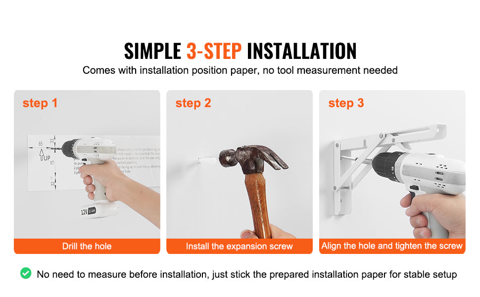 VEVOR Wall Mounted Folding Table, Wall Mount Drop Leaf Table, Wooden Floating Desk with Iron Bracket, Fold Down Desk for Spaces