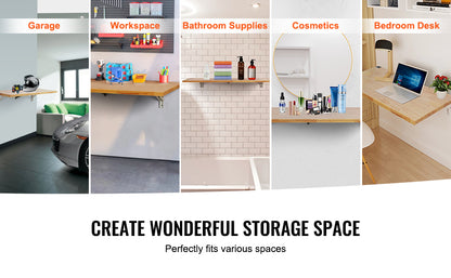 VEVOR Wall Mounted Folding Table, Wall Mount Drop Leaf Table, Wooden Floating Desk with Iron Bracket, Fold Down Desk for Spaces