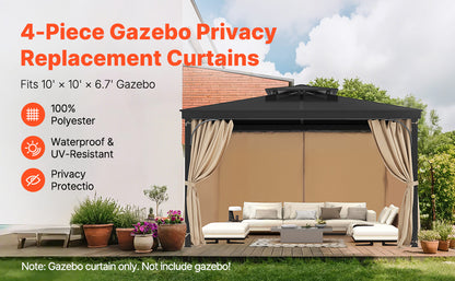 VEVOR Gazebo Curtains 4-Panel Sidewall Gazebo Privacy Curtains with Zippers Universal Sunshade Curtains Replacement for Patio