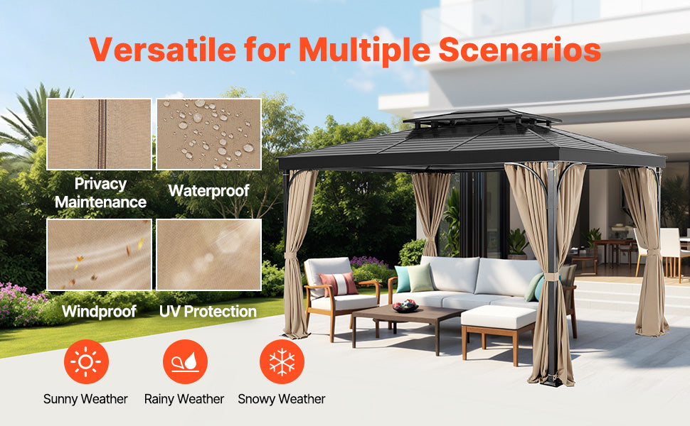 VEVOR Gazebo Curtains 4-Panel Sidewall Gazebo Privacy Curtains with Zippers Universal Sunshade Curtains Replacement for Patio