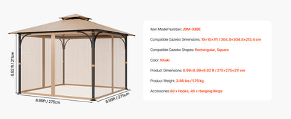 VEVOR Gazebo Netting Replacement Outdoor Garden Gazebo Ne 4-Panel Sidewall Mesh Gazebo Curtain with Double Zipper for Garden