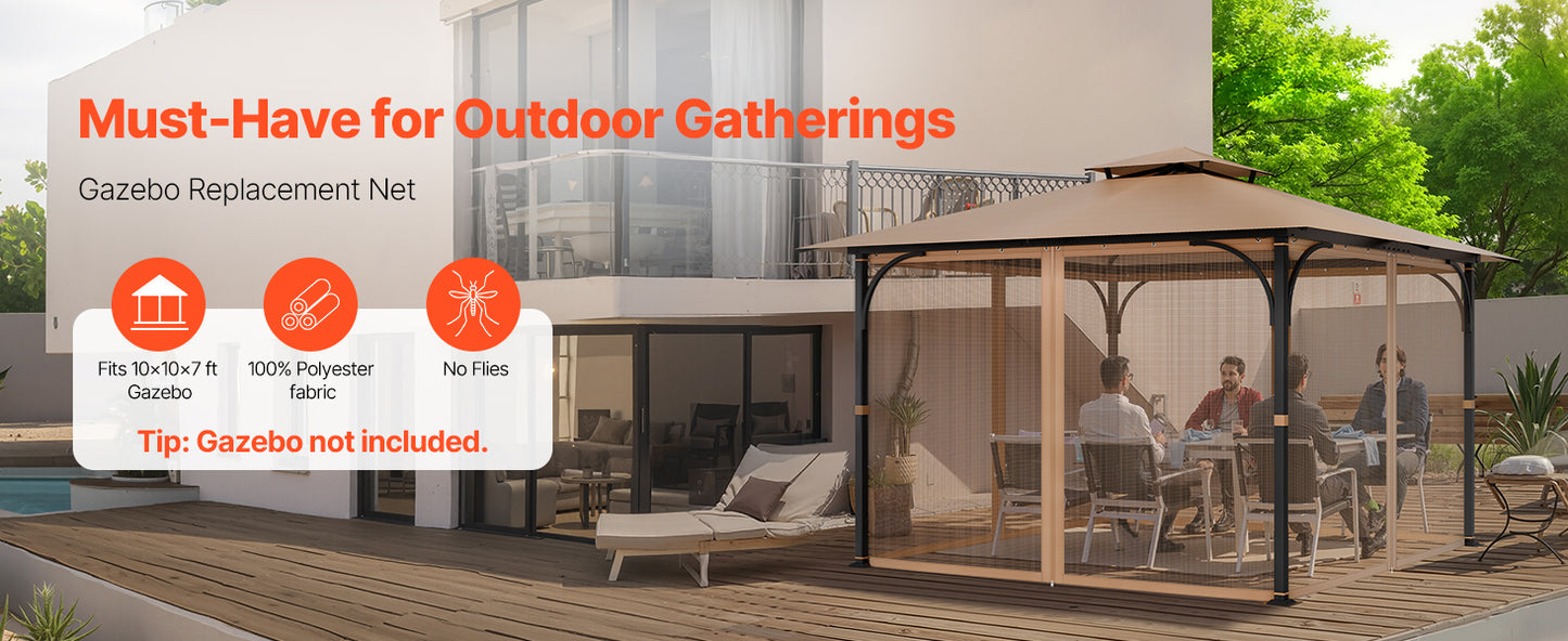 VEVOR Gazebo Netting Replacement Outdoor Garden Gazebo Ne 4-Panel Sidewall Mesh Gazebo Curtain with Double Zipper for Garden