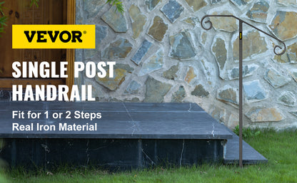 VEVOR Single Post Wrought Iron Handrail  Post Mount Step Grab Supports in Ground Long Post Fits 1 or 2 Steps Grab Rail Single