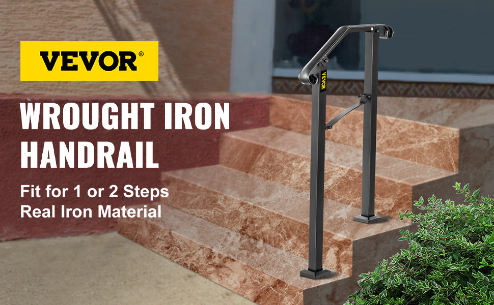 VEVOR Handrail Arch Railing White Fits 1 Or 5 Steps Stair Rail Wrought Iron Hand Rails With Installation Kit For Outdoor Steps