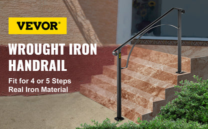 VEVOR Handrails for Outdoor Steps Fit 4 or 5 Steps Outdoor Stair Railing Arch#4 Wrought Iron Handrail Flexible Porch Railing