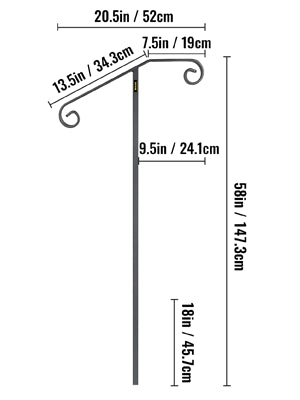 VEVOR Single Post Wrought Iron Handrail  Post Mount Step Grab Supports in Ground Long Post Fits 1 or 2 Steps Grab Rail Single