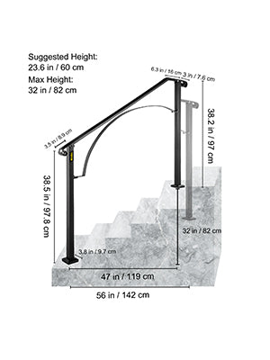 VEVOR Handrails for Outdoor Steps Fit 4 or 5 Steps Outdoor Stair Railing Arch#4 Wrought Iron Handrail Flexible Porch Railing