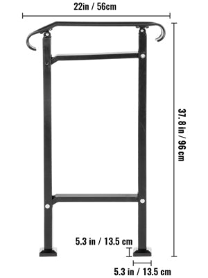 VEVOR Single Post Wrought Iron Handrail  Post Mount Step Grab Supports in Ground Long Post Fits 1 or 2 Steps Grab Rail Single