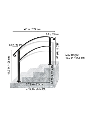 VEVOR Wrought Iron Handrail Fits 1 or 5 Steps with Installation Kit Hand Rails for Outdoor Steps Transition Handrail Stair Rail