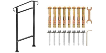 VEVOR Single Post Wrought Iron Handrail  Post Mount Step Grab Supports in Ground Long Post Fits 1 or 2 Steps Grab Rail Single