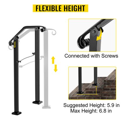VEVOR Handrail Arch Railing White Fits 1 Or 5 Steps Stair Rail Wrought Iron Hand Rails With Installation Kit For Outdoor Steps