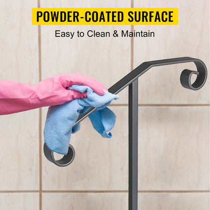 VEVOR Single Post Wrought Iron Handrail  Post Mount Step Grab Supports in Ground Long Post Fits 1 or 2 Steps Grab Rail Single