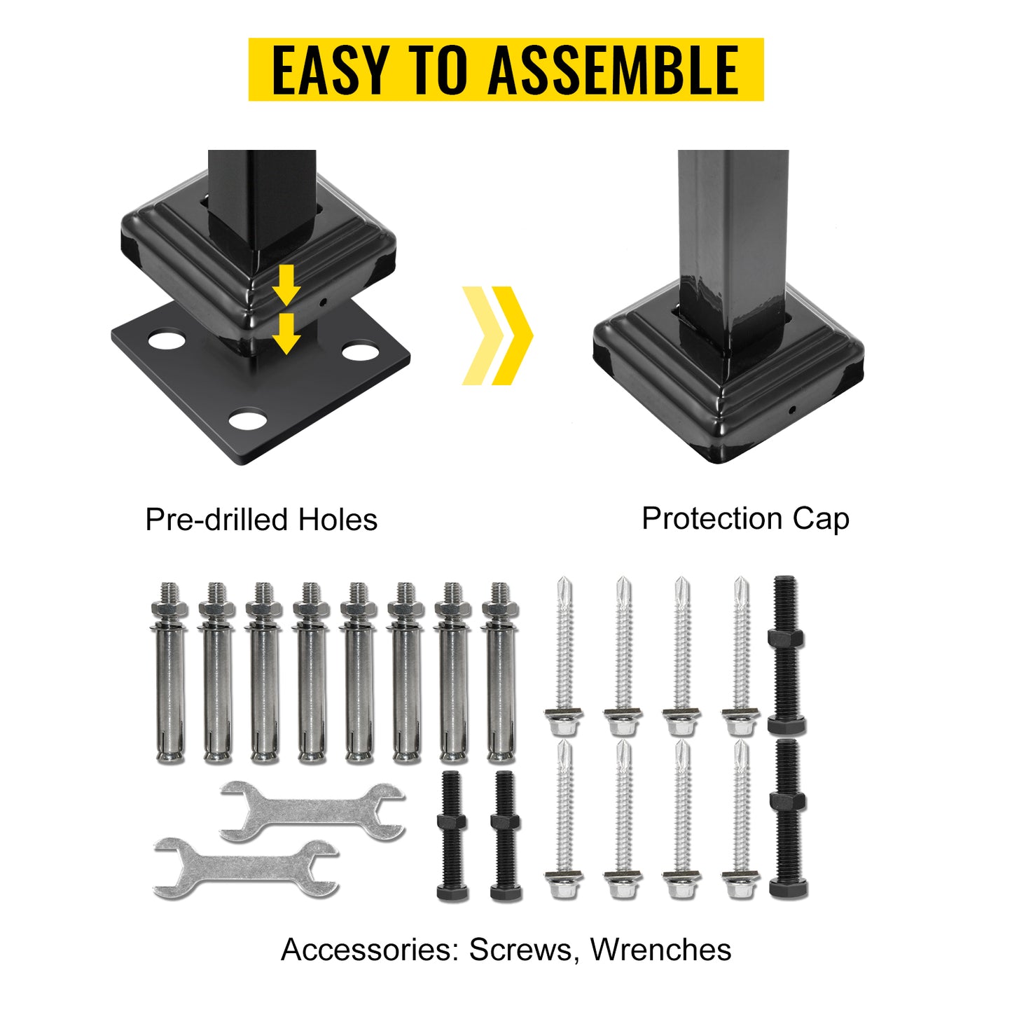 VEVOR Handrails for Outdoor Steps Fit 4 or 5 Steps Outdoor Stair Railing Arch#4 Wrought Iron Handrail Flexible Porch Railing