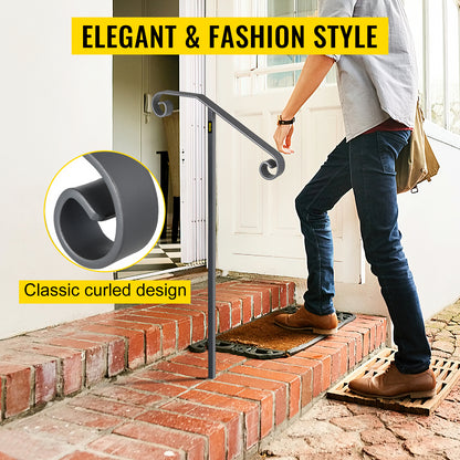 VEVOR Single Post Wrought Iron Handrail  Post Mount Step Grab Supports in Ground Long Post Fits 1 or 2 Steps Grab Rail Single