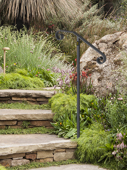 VEVOR Single Post Wrought Iron Handrail  Post Mount Step Grab Supports in Ground Long Post Fits 1 or 2 Steps Grab Rail Single